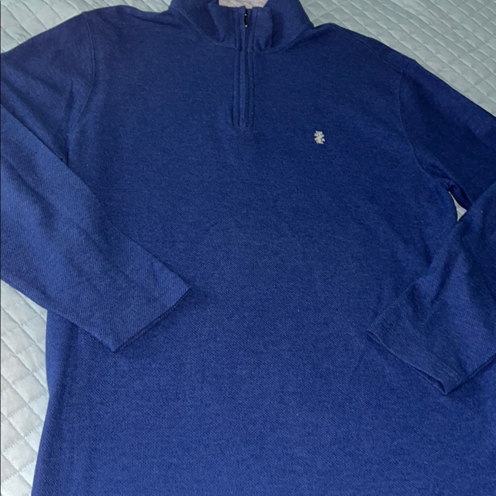 Izod Blue Zip Up Sweater with Stand-Up Collar